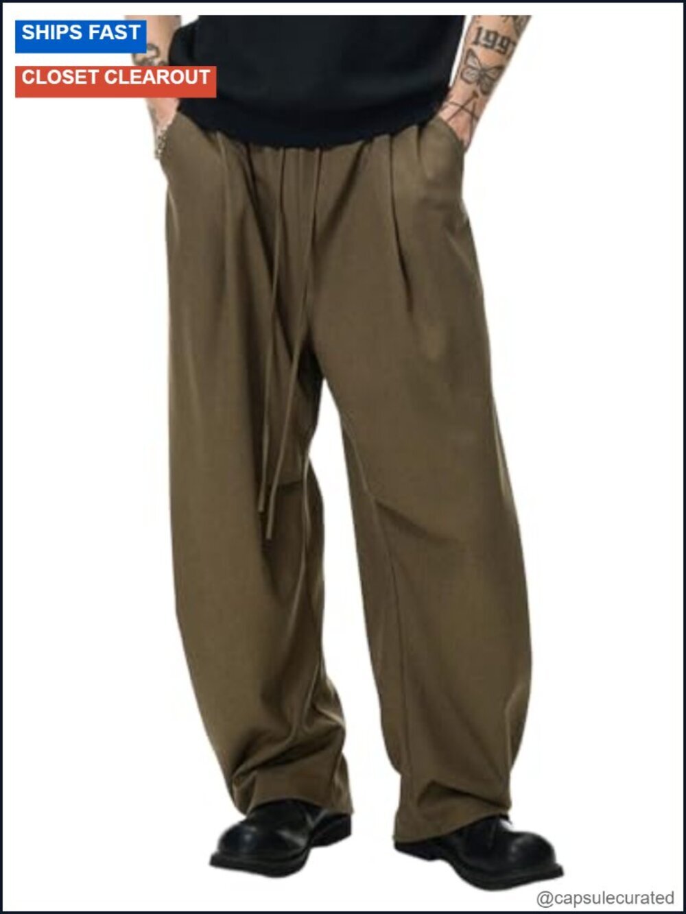 Soft Linen Blend Men's Wide Leg Drawstring Pants - Baggy Fit, Pleated, Roomy